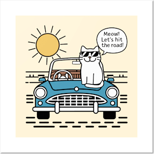 Summer Road Trip Vacation Cat lover Gift Posters and Art